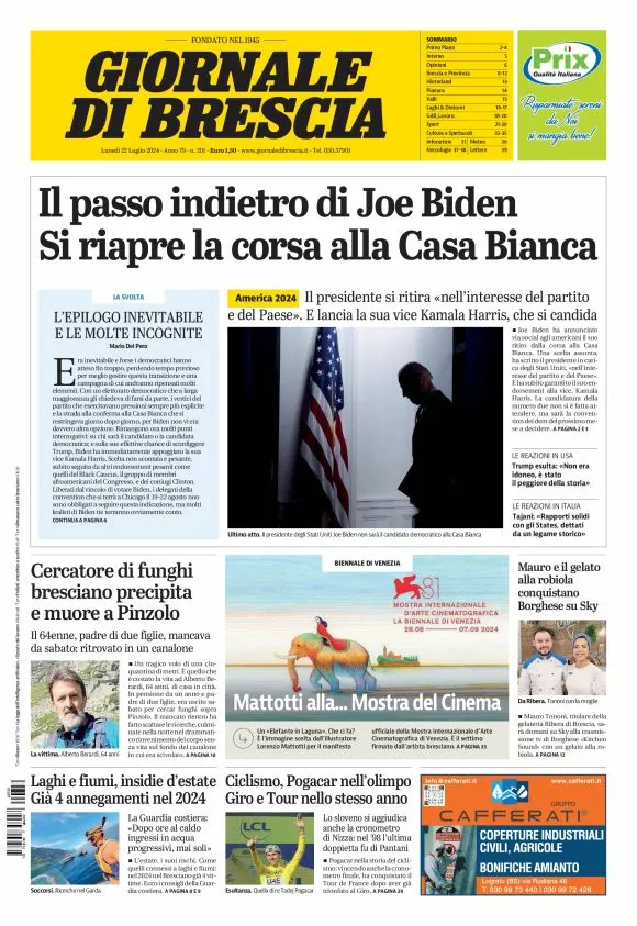 Prima-pagina-giornale di brescia-oggi-edizione-del-2024-07-22